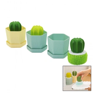 Kaktüs Model Saplı Sert - Renkli Plastik Tel Bulaşık Fırçası  Renkli Plastik Tabaklı Hazne (5148)