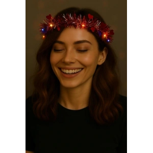 Kalp Püsküllü Gece Parıltısı 3 Modlu LED'li Işıklı Taç Kırmızı Renk