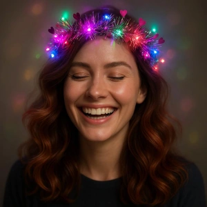 Kalp Püsküllü Gece Parıltısı 3 Modlu LED li Işıklı Taç Fuşya Renk