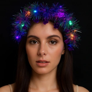 Kalp Püsküllü Gece Parıltısı 3 Modlu LED li Işıklı Taç Mor Renk