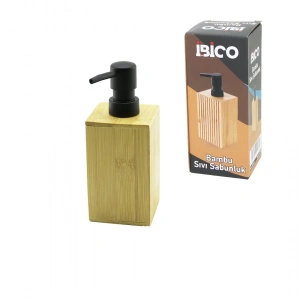 Kare Ahşap Bambu Sıvı Sabunluk Siyah Plastik Pompa Çap: 7cm - Y: 11.5cm (5148)