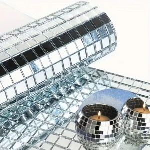 Kare Silver Cam Mozaik Fayans Çıkartmaları El İşi Kare Cam Fayans Kendinden Yapışkanlı Aynalı Dekor Panel 30x30 Cm (5148)