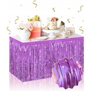 Kendinden Yapışkanlı Mor Metalize Püsküllü Masa Eteği – 75 x 275 cm Parti Süslemesi (5148)