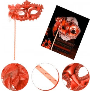 Kırmızı Işıltılı Tutmalı Fotoğraf Çekimi Maskesi 18x29 cm (5148)