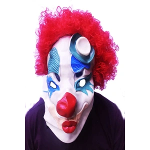 Kırmızı Renk Afro Bonus Peruklu Palyaço Lateks Et Maske (5148)
