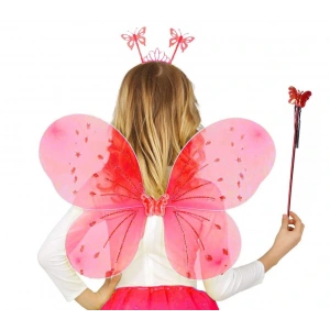 Timion Kırmızı Renk Çocuk Kelebek Kanadı Tacı ve Asa Seti 50 cm