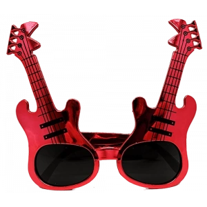 Kırmızı Renk Rockn Roll Gitar Şekilli Parti Gözlüğü 15x15 cm (5148)