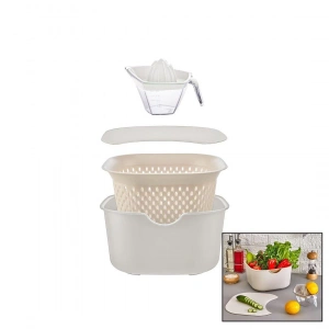 Krem 5pcs Mutfak Seti Pls.karıştırma Kap=4lt - Süzgeç=3.5lt - Kesim Pano - Sıkacak=0.25lt (5148)