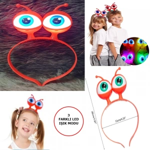 Led Işıklı &amp;amp; Pilli 3 Farklı Modda Yanan Uzaylı Göz Parti Tacı Kırmızı Renk 18x12 cm (5148)