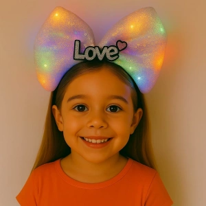 LED Işıklı Love Yazılı Pembe Fiyonk Taç – Kız Çocuk Parti Tacı (5148)