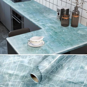Timion Mermer Desenli Masa Tezgah Mutfak Su Geçirmez Yapışkanlı Folyo Sticker Mavi 5x0,6m (5148)