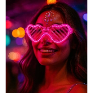 Pembe LED Işıklı Kalp Gözlük – 3 Modlu Parti