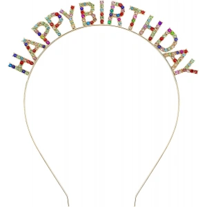 Rengarenk Kristal Taşlı Ekstra Lüks Gümüş Kaplama Happy Birthday Taç 16x17 cm (5148)