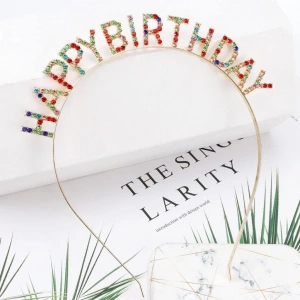 Rengarenk Kristal Taşlı Ekstra Lüks Gümüş Kaplama Happy Birthday Taç 16x17 cm  NessiWorld