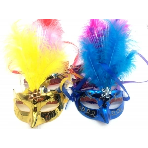Renkli Tüylü Venedik Parti Maskesi Karışık Renk 12 Adet (5148)