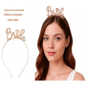 Rose Gold Renkli Taşlı “Bride” Gelin Tacı – El Yazısı Yazı Tipiyle (5148)