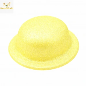 Timion Sarı Simli Melon Şapka | İnce Plastik Glitter Yetişkin Parti Şapkası