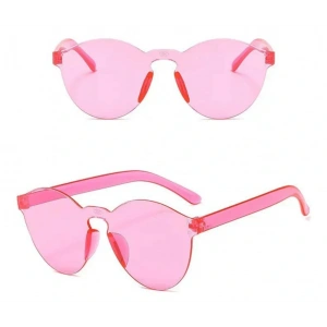 Sert Mika Oval Şekilli Çerçevesiz Pembe Gözlük Retro Parti 5x14 cm