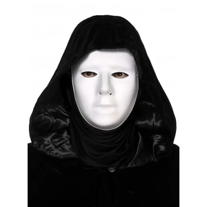 Siyah Kapüşonlu 120 cm Pelerin ve Beyaz Boyanabilir Tam Yüz Maske