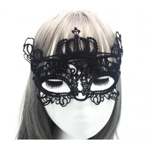 Siyah Renk Dantel İşlemeli Örgülü Parti Maskesi Model 6 (5148)