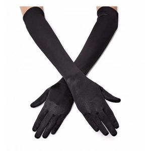 Siyah Renk Dirseğe Kadar Uzun Kumaş Eldiven (5148)