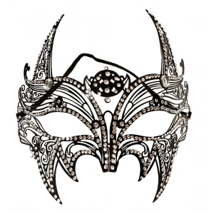 Siyah Renk Lazer Kesim Üzeri Kristal Taşlı Metal Lüks Maske Balo Parti (5148)