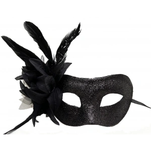 Siyah Renk Metalize Sim Görünümlü Parlak Tüylü Parti Maskesi 22x19 cm (5148)