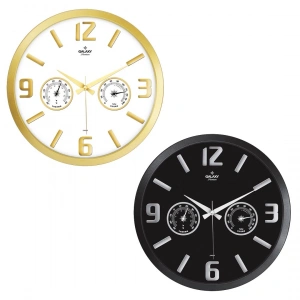 Termometreli Isı - Nem Ölçer Kabartma Rakamlı Duvar Saati Çap: 38 Cm (5148)