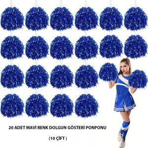 Timion 10 Çift ( 20 Adet ) Mavi Renk 23 Nisan 19 Mayıs 29 Ekim Okul Gösteri Ponponları (5148)