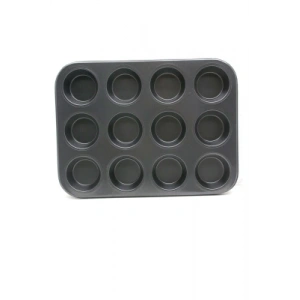 Timion 12 Gözlü Metal - Siyah Düz Muffın Kalıp (5148)