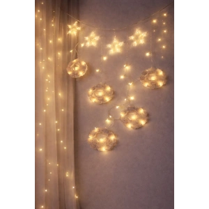 Timion 3mt Fişli - Eklemeli Ramazan Dekor Lamba - Perde Led Sarı Beyaz Yuvarlak Cami - Yıldız Ekl-09-04 (5148)