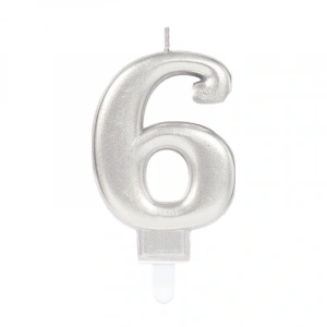 Timion 6 Rakam Mum Gümüş Renk (5148)