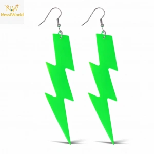 Timion 80’ler 90'lar Retro Neon Yeşil Şimşek Küpe 10 cm