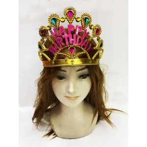 Timion Altın Renk Happy Birthday Yazılı Doğum Günü Tacı 60 cm (5148)