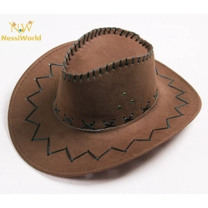 Timion Bağcıklı Çocuk Boy Nubuk Süet Kovboy Şapkası Koyu Kahve Renk