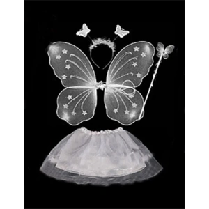 Timion Beyaz Kelebek Kostümü - Beyaz Kelebek Kostüm Aksesuar Seti 4 Parça (5148)