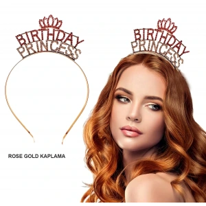 Timion Birthday Princess Kristal Taç – Rose Gold Kaplama (5148)