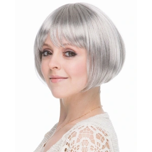 Timion Gri Gümüş Renk Düz Kesim Astarlı Küt Parti Peruğu (5148)