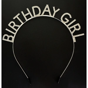 Timion Gümüş Kristal Taşlı Birthday Girl Doğum Günü Tacı İthal Ürün A Kalite 17x16 cm (5148)
