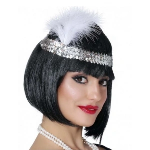 Timion Gümüş Renk Tüylü Çarliston Saç Bandı Kafa Bandı (5148)