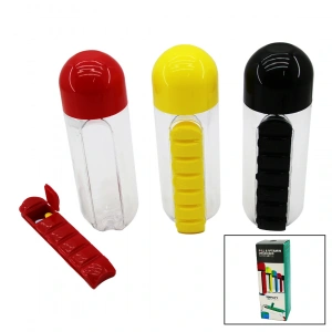 Timion İLAÇ KUTULU PLASTİK SULUK MATARA RENKLİ BARDAK KAPAKLI 600ML (5148)