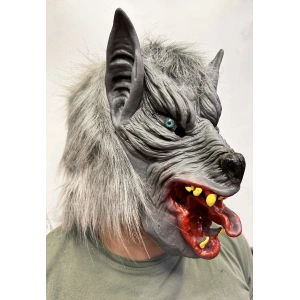 Timion Kafaya Tam Geçmeli Lateks Dil Çıkaran Mavi Gözlü Kurt Maskesi (5148)