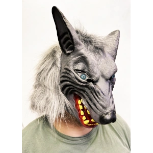 Timion Kafaya Tam Geçmeli Lateks Mavi Gözlü Dişli Ağzı Açık Kurt Maskesi (5148)