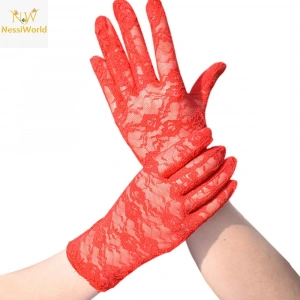 Timion Kırmızı Renk Kısa Dantelli Eldiven