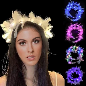 Timion Led Işıklı Rengarenk Yanan 3 Fonksiyonlu Otrişli Parti Tacı Beyaz Renk 12x12 cm (5148)