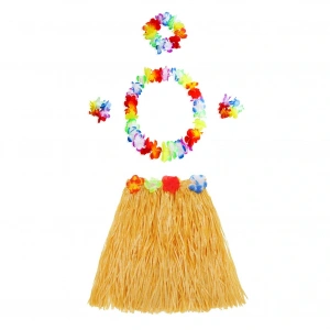 Timion Luau Aloha Hawaii Kolye Etek Taç ve Bileklik Seti Turuncu (5148)