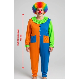 Timion Palyaço Kostüm Seti 150 cm (Peruk + Burun + Kostüm) (5148)