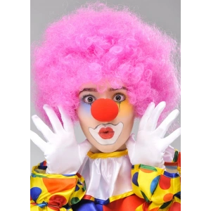 Timion Pembe Renk Kıvırcık Afro Bonus Peruk Takma Saç ve Kırmızı Burun Seti (5148)