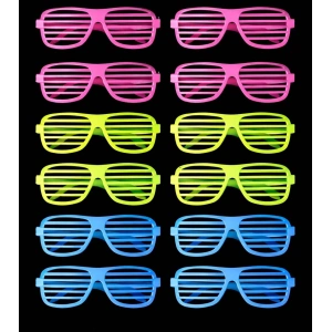 Timion Retro Neon Fosforlu Panjur Gözlük 12 Adet – 80’ler 90’lar Parti Stili (5148)