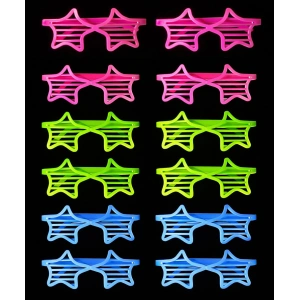 Timion Retro Neon Fosforlu Yıldız Panjur Gözlük 12 Adet – 80’ler 90’lar Parti Stili (5148)